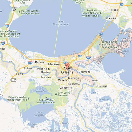 A map of Louisiana highlighting the Zehd Express coverage area.